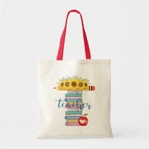 T is for Teacher Floral Pencil Books personalised Tote Bag