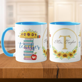 T is for Teacher Floral T Shape Personalised Mug