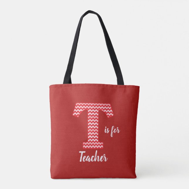 T is for Teacher Red Tote Bag (Back)