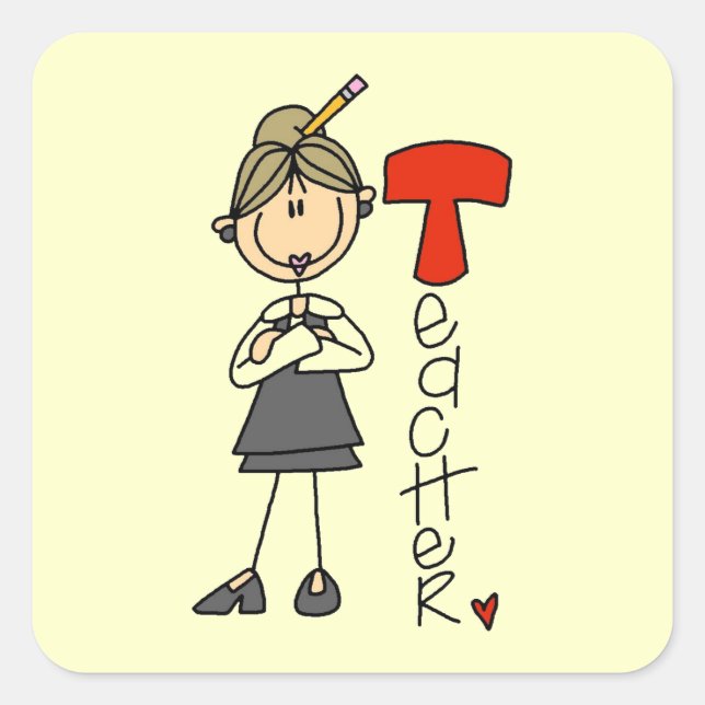 T is for Teacher Square Sticker (Front)