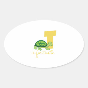 T Is For Turtle Oval Sticker