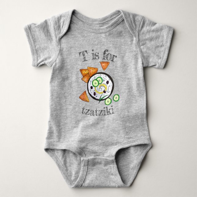 T is for Tzatziki Greek Meze Mediterranean Dip Baby Bodysuit (Front)