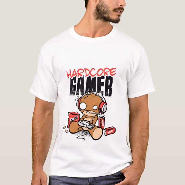t-ishrt man hardcore gamer T-Shirt (Front)