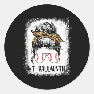 T-ll Auntie Life Messy Bun Leopard Print Softll Classic Round Sticker