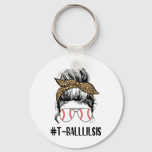 T-ll Lil Sis Life Messy Bun Leopard Print Softll Key Ring