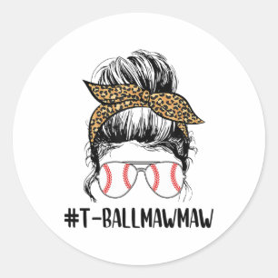 T-ll Mawmaw Life Messy Bun Leopard Print Softll  Classic Round Sticker