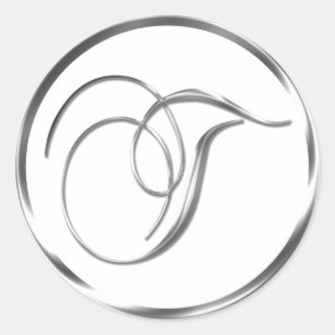 T Monogram Faux Silver Envelope Or Favour Seal