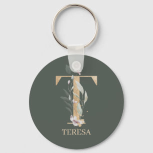 T Monogram Floral Personalised Keychain