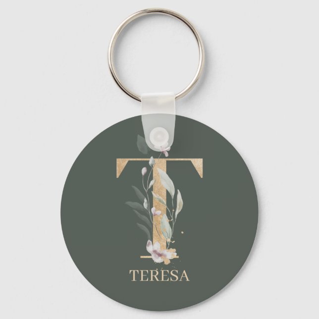 T Monogram Floral Personalised Keychain (Front)