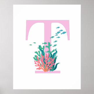 t Monogram Initial Monogram Pink Teal Ocean Poster