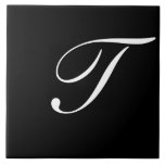 T Monogram Initial White on Black Ceramic Tile<br><div class="desc">Classic White Letter Monogram on Black Background,  T.</div>