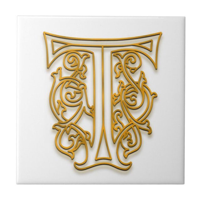 T Monogram "Irish Gold" Ceramic Tile (Front)