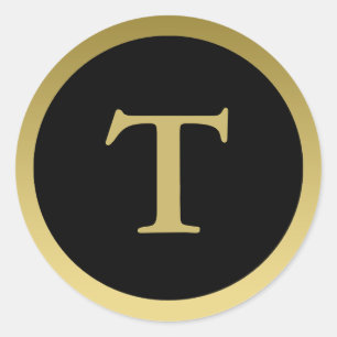 T :: Monogram T Elegant Gold and Black Sticker