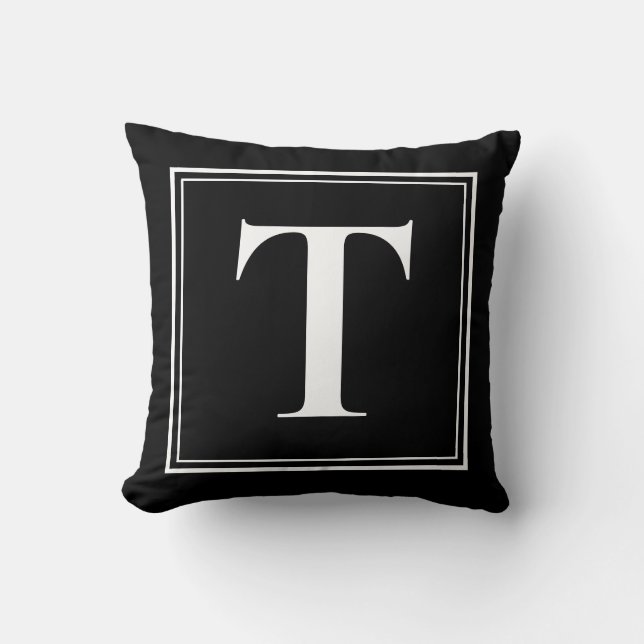 T Monogram Template Elegant Modern Black White Cushion (Front)