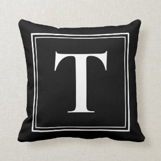 T Monogram Template Elegant Modern Black White Cushion