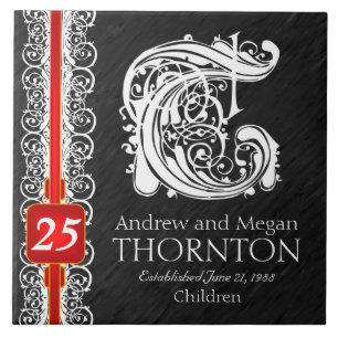 T Monogram "White Lace on Black" Anniversary Tile