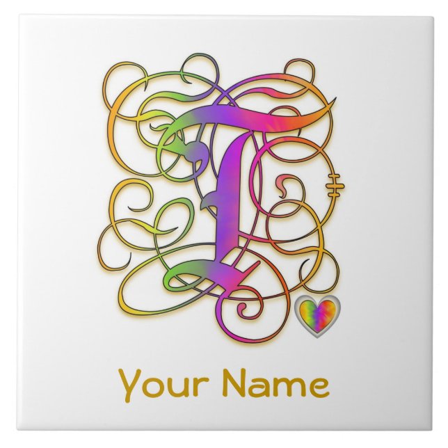 T Monogram Your Name "Gothic Rainbow" Ceramic Tile (Front)