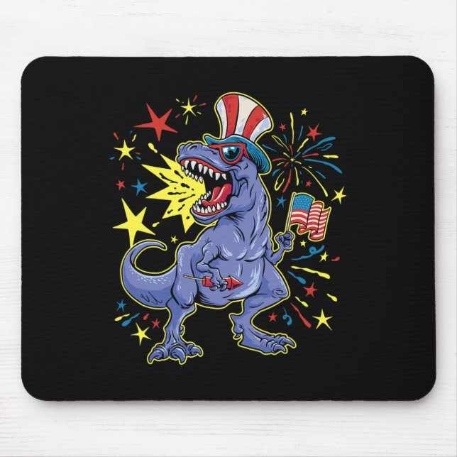 T-rex 4th Of July Celebrating Independence Day  Mouse Pad (Front)