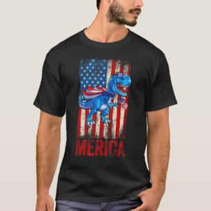 T Rex 4th Of July Dino Boys Men American Usa Flag T-Shirt