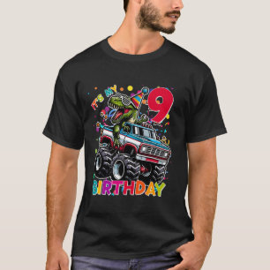 T Rex 9th Birthday Boy Monster Truck Dinosaur Grap T-Shirt