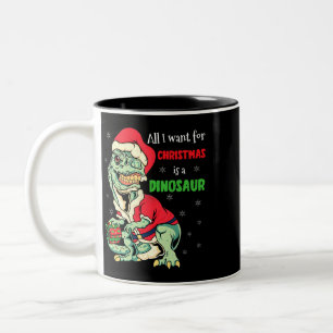 T Rex All I Want For Christmas Is A Dinosaur Santa Two-Tone Coffee Mug