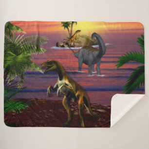 T-REX and BRONTASOURUS Sherpa Blanket