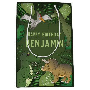 T-rex And Other Dinosaurs Cute Happy Birthday Medium Gift Bag