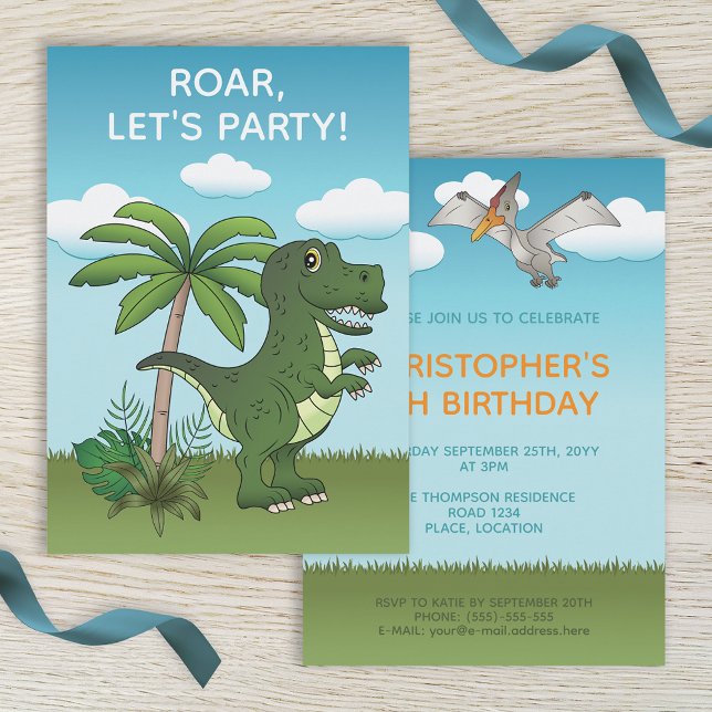 T-rex And Pteranodon Dinosaur Cute Kid's Birthday Invitation (Creator Uploaded)