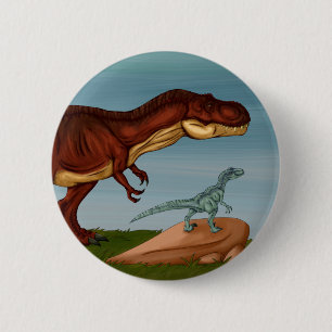 T-Rex and Velociraptor 6 Cm Round Badge