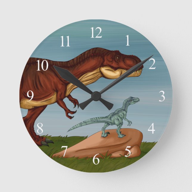 T-Rex and Velociraptor Round Clock (Front)