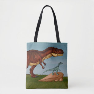 T-Rex and Velociraptor Tote Bag