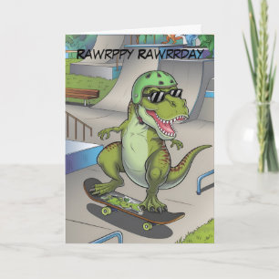 T-Rex at skatepark skateboarding Card