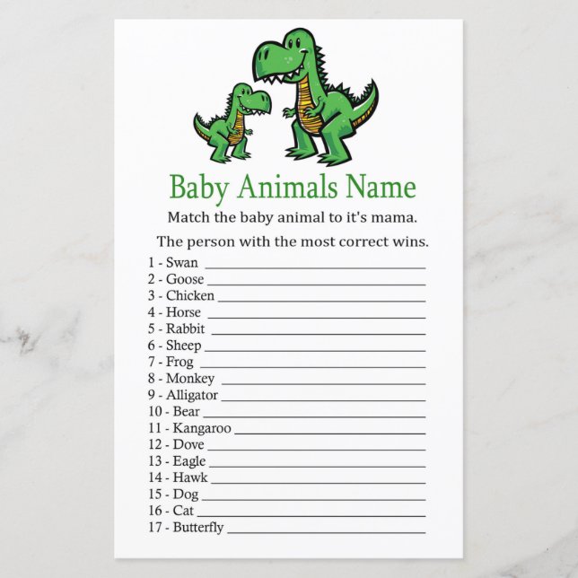 T-rex Baby Animals Name Game (Front)