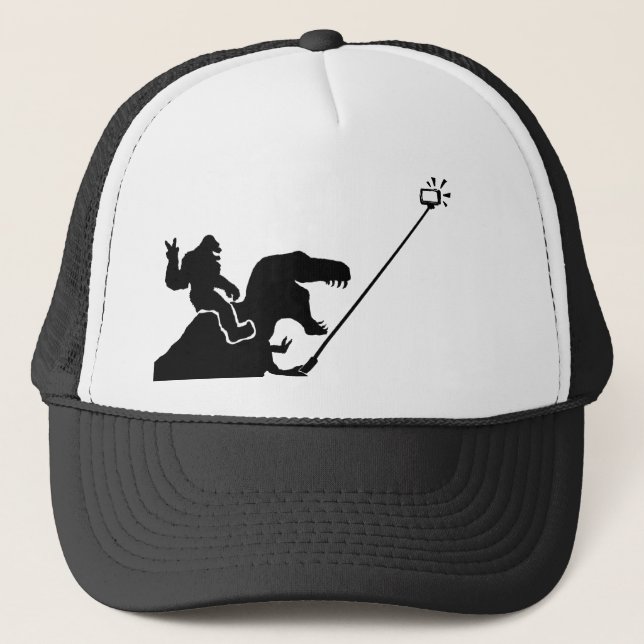 T-rex & bigfoot selfie trucker hat (Front)
