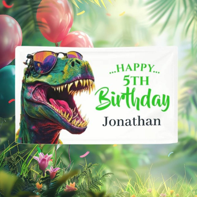 T- Rex Birthday Party Banner (Roar Into Fun: T-Rex Dinosaur Birthday Party Signs)