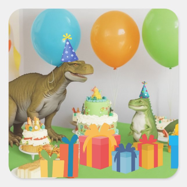 T-rex Birthday Party Square Sticker (Front)