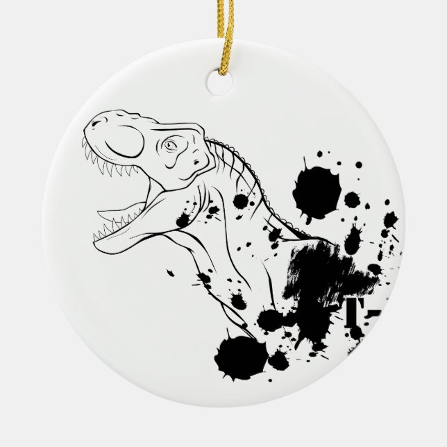 T-Rex (Black and White) Ceramic Ornament (Front)