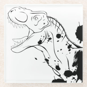 T-Rex (Black and White) Glass Coaster