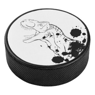 T-Rex (Black and White) Hockey Puck