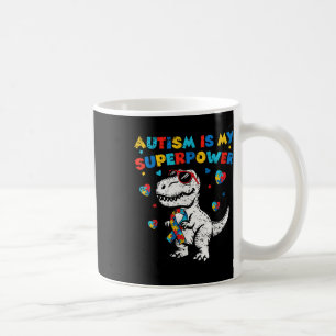 T-rex Blue Autism Awareness Is My Superpower Kids Coffee Mug