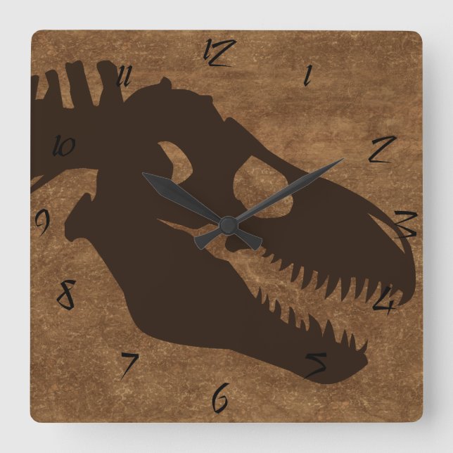 T-rex Bones Browns Square Wall Clock (Front)