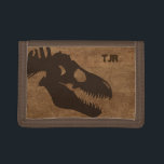 T-Rex Bones Personalised Tri-fold Wallet<br><div class="desc">Brown dinosaur bones on a grunge background makes for a super cool wallet for any aspiring paleontologist.   Design by Night Owl's Menagerie,  2012.</div>