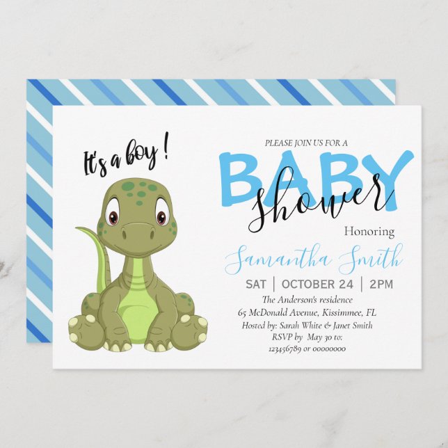 T rex boy baby shower announcement (Front/Back)