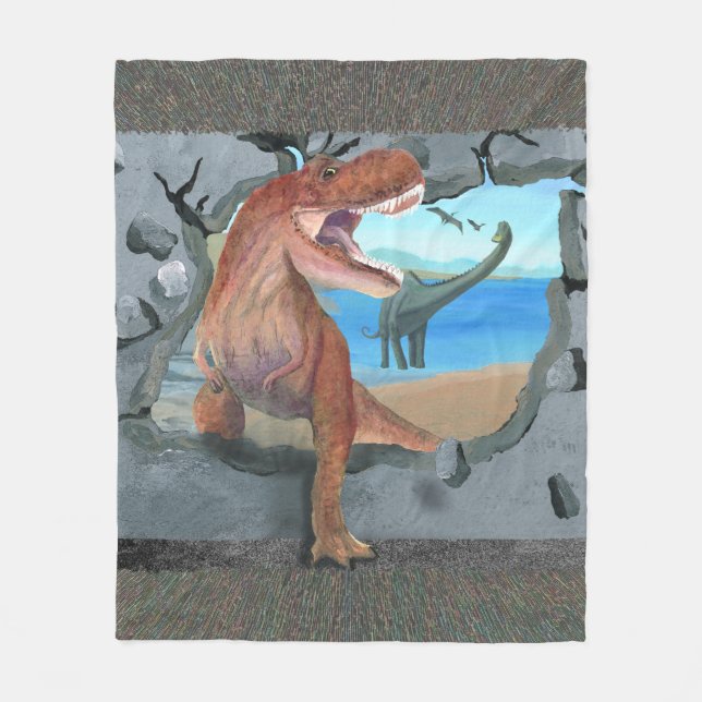 T-Rex Breaks through the Wall Fleece Blanket (Front)