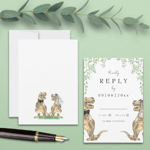 T-Rex Bride and Groom Dinosaur Wedding Reply RSVP Card