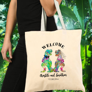 T-Rex Bride and Groom Dinosaur Wedding Welcome Tote Bag