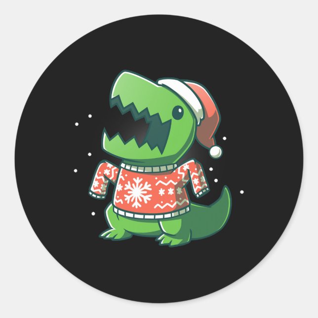 T-rex Christmas Fun Dinosaur Ugly Saurus  Classic Round Sticker (Front)
