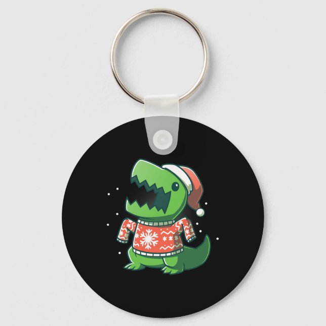 T-rex Christmas Fun Dinosaur Ugly Saurus  Key Ring (Front)
