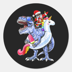 T Rex Christmas In July African American Santa Cla Classic Round Sticker
