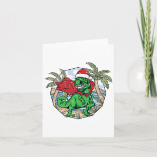 T-rex Christmas In July Tropical Beach Summer Vaca Card